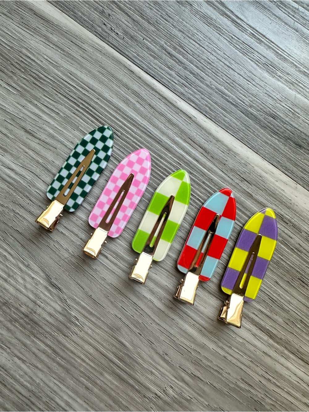 3 for $20 ✨ Set of 5 duck bill Checkerboard and Stripe Hair Clips - Multi Color